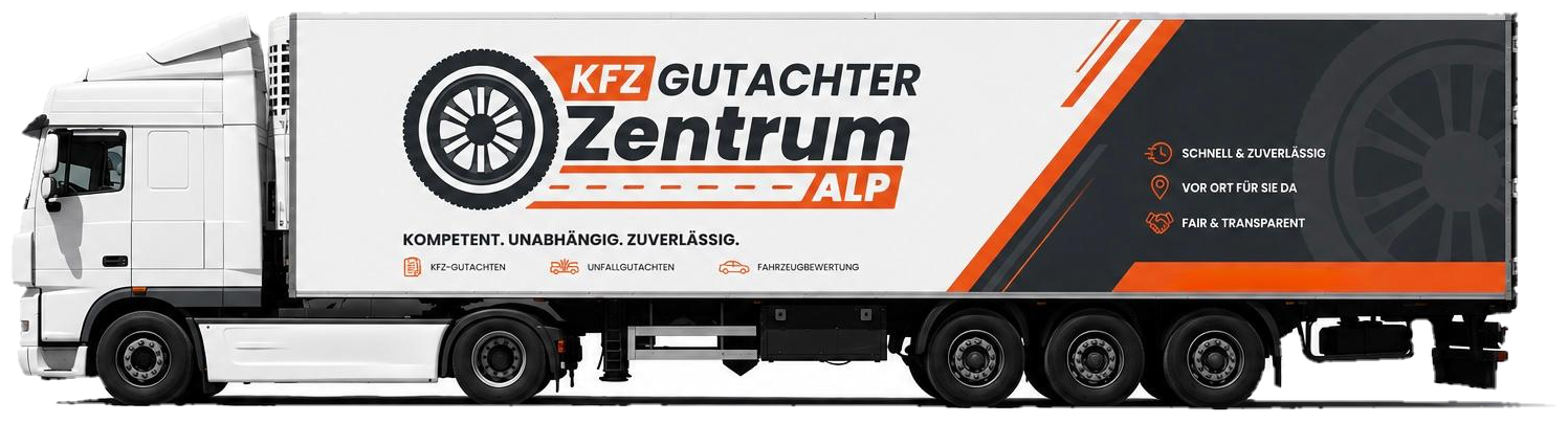 LKW mit der Fahrzeugbeschriftung des Kfz Gutachter Zentrum ALP